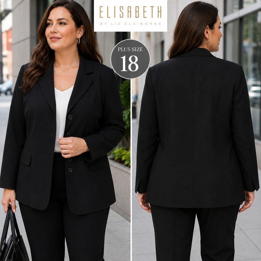Elisabeth Liz Claiborne‎ Black Blazer Plus Size 18 Career Suit Jacket 40861130